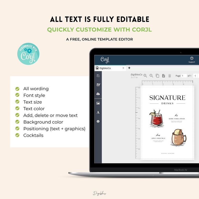 Editable Signature Drink Sign | Bar Menu Sign Template | Signature ...