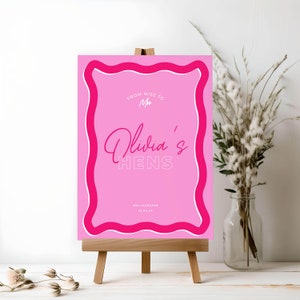Editable Hens Party Sign in Retro Colors | Wavy Hens/Bachelorette Party Welcome Sign | Retro Welcome Sign Template