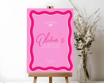 Editable Hens Party Sign in Retro Colors | Wavy Hens/Bachelorette Party Welcome Sign | Retro Welcome Sign Template
