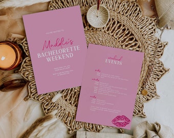 Pink Bachelorette Weekend Invitation with Itinerary | Bachelorette Party Itinerary | Bachelorette Itinerary Template Invite | Bach Weekend