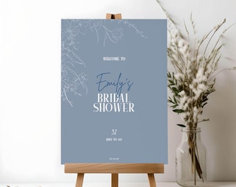 Brautparty Willkommensschild Blau Blumen | Bearbeitbare Hen Party Willkommensschild Vorlage | Floral Bridal Shower Willkommen Beschilderung