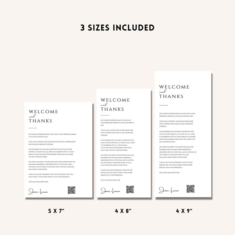 Editable Wedding Thank You Card With QR Code Thank You Place Card