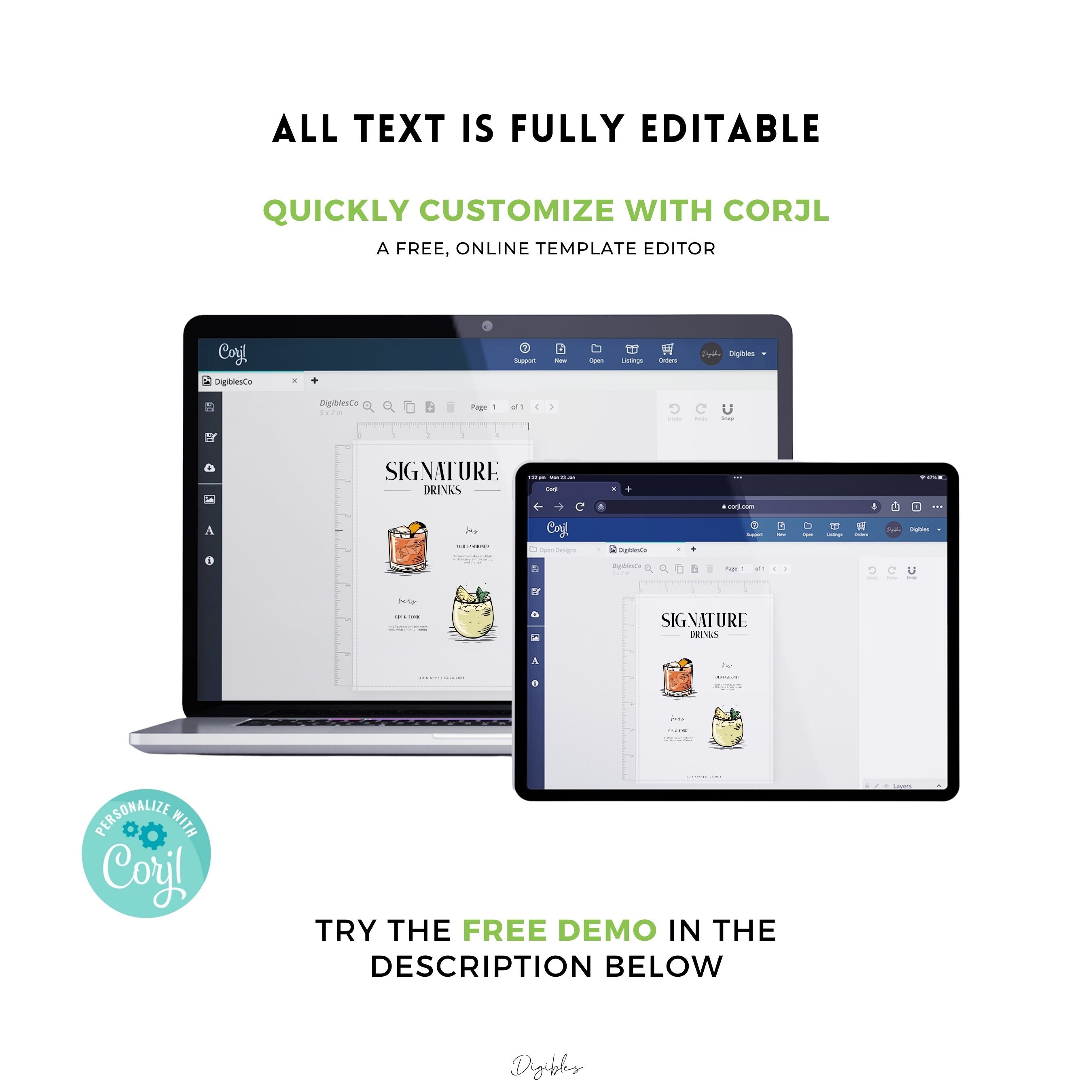 Editable Signature Drink Menu | Bar Menu Sign Template | Signature ...