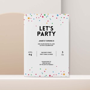 Editable Confetti Party Invitation Template | Colorful Let's Party ...
