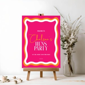Wavy Hens Party Welcome Sign | Editable Bachelorette Party Welcome Sign Template | Retro Welcome To Signage