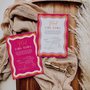 Mad Libs Vows Bridal Shower Games Pink with Wavy Border | Bachelorette Party Games | Hen Party Games | Pink Bachelorette | Instant Download