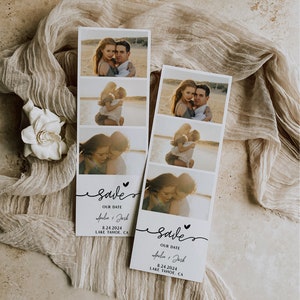 Save the Date Template with Photo | Photo Strip Wedding Save The Date Card | Save Our Date Editable Template | Photo Booth Wedding