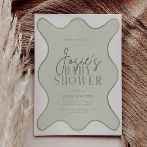 Sage Green Baby Shower Invitation with Wavy Border | Baby Shower Invite | Wavy Baby Shower | Editable Template | Gender Neutral Baby Shower