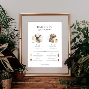 Editable Dog Bar Menu Sign for Wedding | Dog Wedding Bar Menu Template | Wedding Signature Drinks Sign
