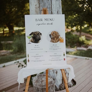 Editable Dog Bar Menu Sign for Wedding | Dog Wedding Bar Menu Template | His and Hers Drinks | Signature Drink Sign | Dog Bar Sign