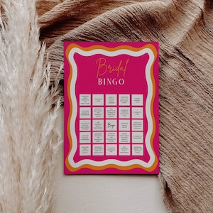 Bingo Bridal Shower Game Pink with Wavy Border | Bachelorette Party Games | Bride Groom Party Game | Hen Party Games | Bingo Party Game