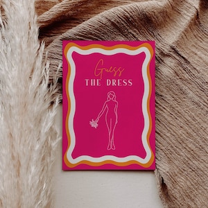 Guess The Dress Bridal Shower Game Pink with Wavy Border | Bachelorette Party Games | Guess The Dress Game | Hen Party Games