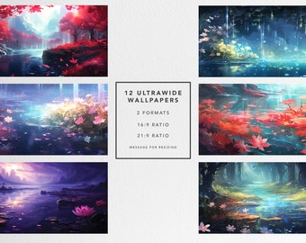 Mooi anime bosbehang kleurrijk natuurbehang Makoto Shinkai Art 4k behang Ultrawide Achtergronden bloemlandschap achtergrond