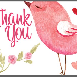 Carte de remerciement! Téléchargement instantané, imprimable. Taille finie de 5,5 "x 4,25". Roses, oiseau, spécial, jolie !