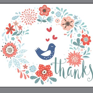 Carte de remerciement! Téléchargement instantané, imprimable. Taille finie de 5,5 "x 4,25". Fleurs, oiseau, spécial, jolie !