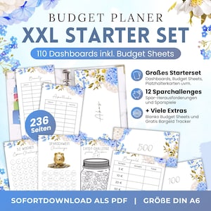 Budget Planer XXL Starter Set PDF Download | 110 Deckblätter + Budget Sheets, Sparchallenge, Platzhalter Einlagen A6 | Cashstuffing Digital
