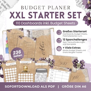 Set iniziale per pianificatore di budget XXL Scarica PDF | 110 copertine + fogli budget, sfida risparmio, inserti segnaposto A6 | Cashstuffing digitale