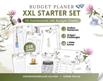 Budget Planner XXL Starter Set PDF Download | 110 Cover Sheets + Budget Sheets, Savings Challenge, Placeholder Inserts A6 | Cashstuffing Digital