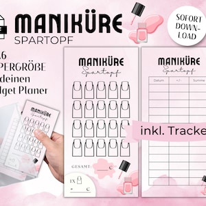 Puede incluir: Un planificador de presupuesto imprimible de tamaño A6 para realizar un seguimiento de las citas de manicura. El planificador incluye un rastreador con columnas para la fecha, más o menos, y la suma. El planificador también incluye una sección para realizar un seguimiento de los diseños de arte de uñas con una sección de costo total.