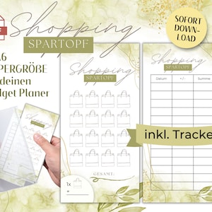 Ladda ner PDF-sparapotten för shopping | Sparutmaning för budgetplanerare + budgetpärm A6 med dragkedja och kuvertmetod | Digital Cashfüllung