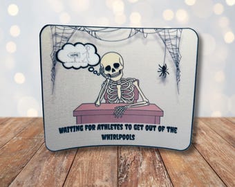 Funny Athletic Trainer Sticker – Skeleton Waiting for Athletes (Sports Medicine Humor)