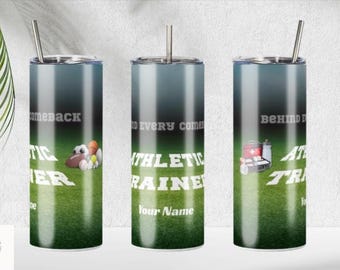 Personalized Athletic Trainer Stainless Steel Skinny Tumbler with Straw