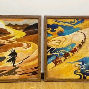 A set of wool paintings Needle felted wall decor Felt painting Felted hanging Needle felting framed Needle felted picture Housewarming gifts