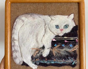 Custom needle felted pet portrait Realistic felt pet art Handmade pet memorial gift Custom pet painting in wool Realistic wool art