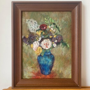 A bouquet felt painting Original needle felted picture Needle felting framed Felted wall picture Wall hanging original Housewarming gifts