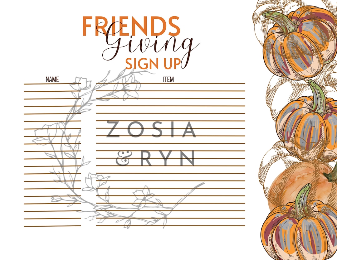 Friendsgiving Printable Sign up Sheet// Thanksgiving // Etsy