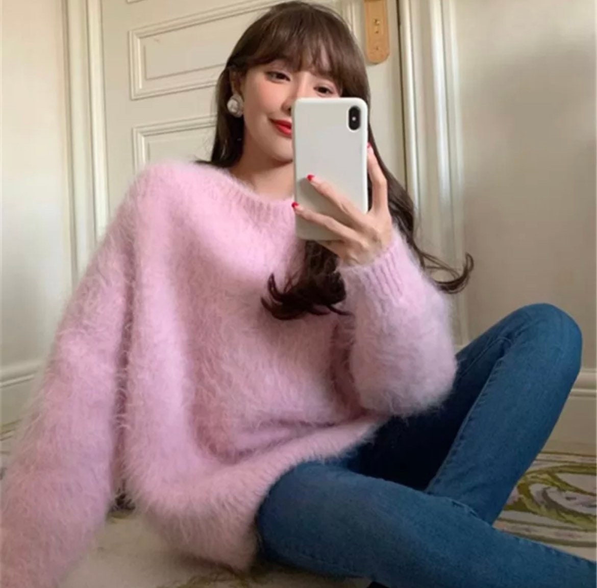 Artificial Mink Fur Sweater Women's Idle Style plus Size Spring and Autumn  Thickening Mid-Length Top round Neck Sweater Bottoming Outerwear
