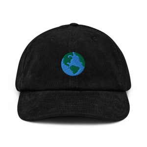 Globe Corduroy Hat, Earth/ Planet Embroidered Baseball Cap, vintage style Baseball Cap, gift option (unisex)