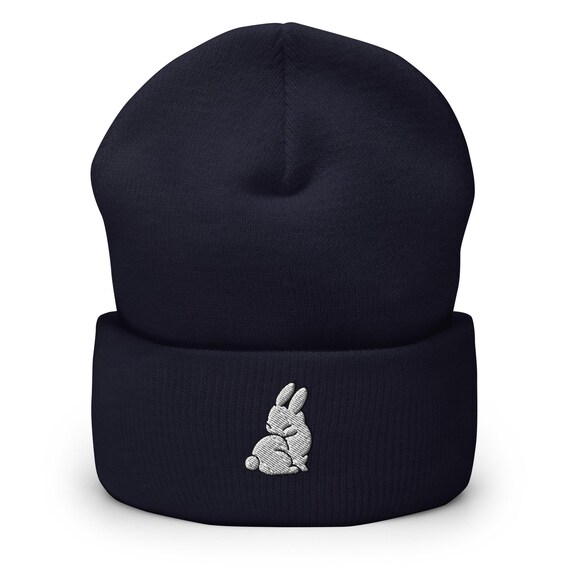 Rabbit Beanie, Handmade Cuffed Knit Unisex, Forestcore, Adult