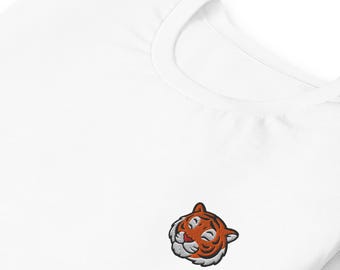 Unisex Tiger besticktes T-Shirt - Kühnes Tierdesign in mehreren Farben