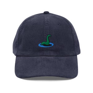 Loch Ness Monster Vintage Hat – Embroidered Nessie Corduroy Cap | Cryptid Aesthetic, Mystery Lover Gift, Mythical Creature Hat, Mysterycore