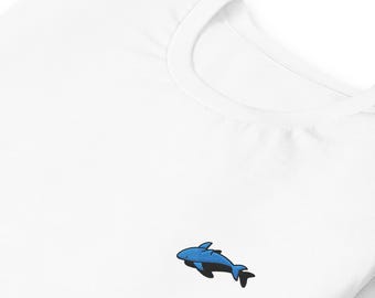 Dolphin Embroidered T-Shirt – Minimalist Ocean Tee | Marine Life Shirt, Cute Dolphin Top, Sea Lover Gift, Coastal Aesthetic Clothing