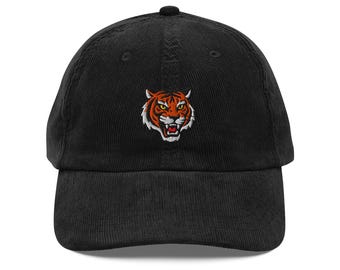 Tiger bestickte Cord-Kappe - Vintage Unisex-Hut in einstellbaren Farben