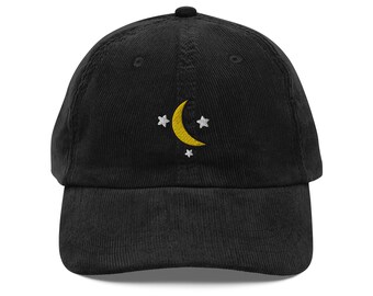 Night sky vintage corduroy cap, embroidery, dad hat, unisex, adjustable - multiple colours