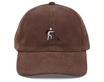 Hiking cap, vintage corduroy cap, embroidery, dad hat, unisex, adjustable - multiple colours