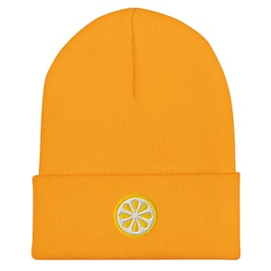 Lemon Beanie, Handmade Cuffed Knit Unisex Slouchy Adult Winter Hat Cap Gift, Kawaii