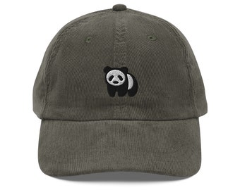 Casquette panda, casquette vintage en velours côtelé, broderie, chapeau papa, unisexe, réglable - plusieurs couleurs