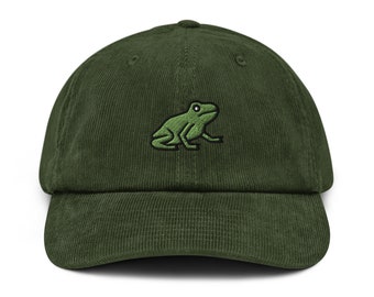 Czapka z żabą, czapka z sztruksu, Goblincore, haftowana czapka baseballowa, anime, zielona żaba drzewna, czapka w stylu vintage, opcja prezentu kawaii/chibi (unisex)