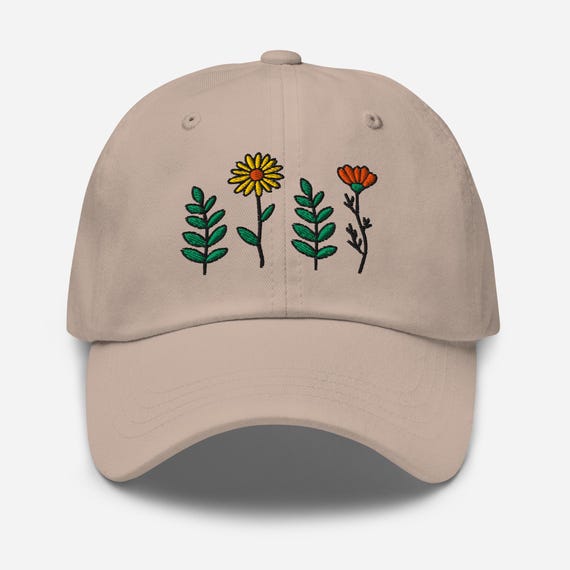 Floral Embroidered Hat – Beige Cotton Baseball Cap With  display picture 3