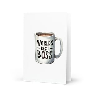 Meilleur patron du monde, carte de voeux de tasse de bureau, impression de dessin animé mignon, joyeux anniversaire/anniversaire/nouvel an/Noël/célébration