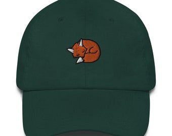 Fox Hat, embroidery, dad hat, handmade, Adjustable Baseball Cap, Cute, Gift, Unisex, Multiple Colors