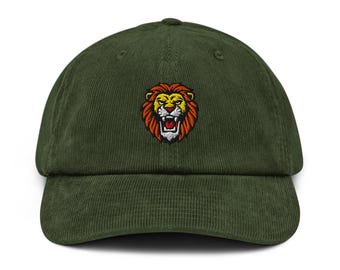 Cord Lion Hat - Unisex bestickte Mütze, verstellbar, mehrfarbig