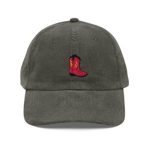 Pink Cowboy Boot Vintage Corduroy Hat – Western Embroidered Dad Cap | Country Girl Gift, Rodeo Aesthetic, Cowgirl Core Cap
