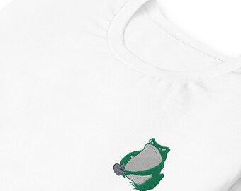 Geborduurd T-shirt met Matsumoto-kikker – uniseks shirt Japanse kikker in meerdere kleuren