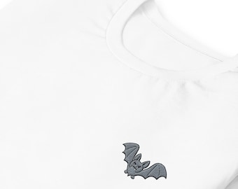 Unisex fladdermus-T-shirt – Spöklik minimalistisk broderad t-shirt i flera färger