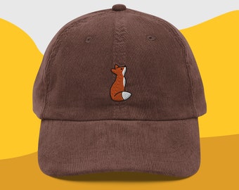 Fuchsmütze, Vintage Cordmütze, Stickerei, Dadmütze, Unisex, chibi, kawaii, verstellbar - mehrere Farben